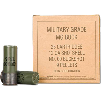 Winchester Military Grade Load 12 ga. 2.75 in. 9 Pellet Buckshot 00 25 rd.