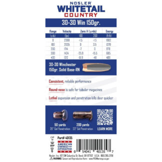 Nosler Whitetail Country Rifle Ammo 30-30 Win 150 gr. SB RN 20 rd.