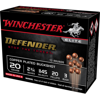 Winchester Defender Load 20 ga. 2.75 in. 20 Pellet 3 Buck 10 rd.