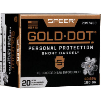 Speer Gold Dot Personal Protection Pistol Ammo 40 S&W 180 gr. HP Short Barrel 20 rd.
