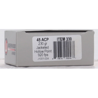 UNDERWOOD 45 ACP 230GR JHP - 20RD 10BX/CS