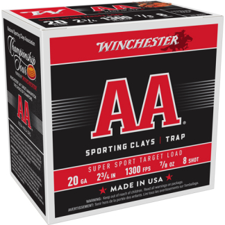 WINCHESTER AA 20GA 2.75" 7/8OZ - #8 1300FPS 250RD CASE LOT