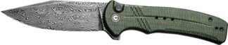 CIVIVI KNIFE COGENT 3.47" - GREEN MICARTA/DAMASCUS BTTNLK