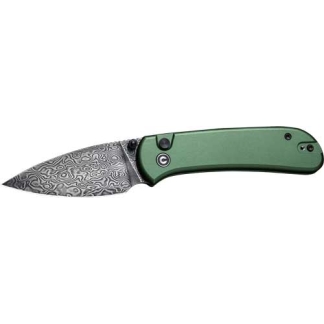 CIVIVI KNIFE QUBIT 2.98" - GREEN/DAMASCUS BUTTON LOCK