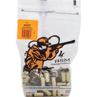 HSM BRASS 45 ACP ONCE FIRED - UNPRIMED 100 PACK