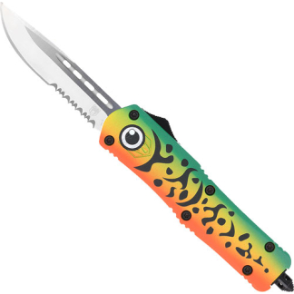COBRATEC MEDIUM FS3 OTF GREEN - LURE 3" DROP POINT SERRATED SS