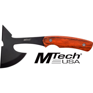 MC MTECH 9" TOMAHAWK W/SHEATH - 3" BLACK BLADE PAKKAWOOD HNDL