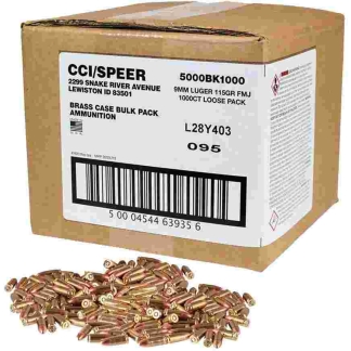 CCI Blazer Brass Handgun Ammunition 9mm Luger 115 gr FMJ 1145 fps 1000/ct Loose Pack
