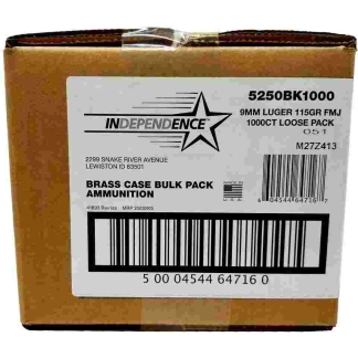 CCI Independence Handgun Ammunition 9mm Luger 115 gr FMJ 1145 fps 1000/ct (Loose Pack)