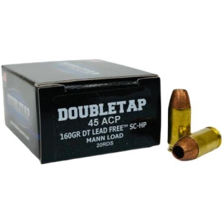 Double Tap DT Lead Free Handgun Ammunition 45 Auto 160gr SC-HP Mann Load 1050 fps 20/ct