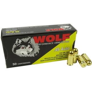Wolf (Turkish) Performance Handgun Ammunition 45 ACP 230gr FMJ 850 fps 50/ct