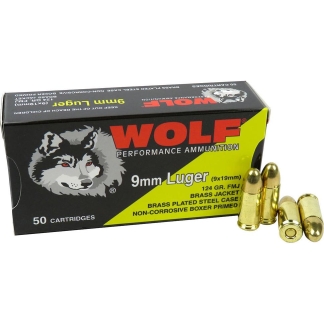 Wolf (Turkish) Performance Handgun Ammunition 9mm Luger 124gr FMJ 50/ct