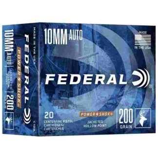 Federal Power-Shok Handgun Ammunition 10mm Auto 200gr JHP 1110 fps 20/ct