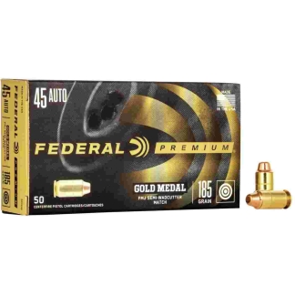 Federal Premium Gold Medal Handgun Ammunition .45 ACP 185 gr FMJ-SWC 770 fps 50/box