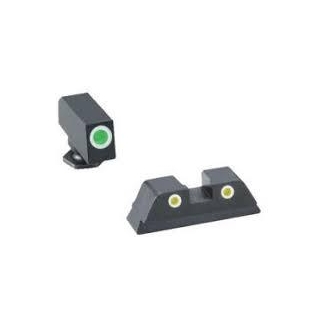 Green YellowTritium 3 dot sight set white outlines for Glock 42-43