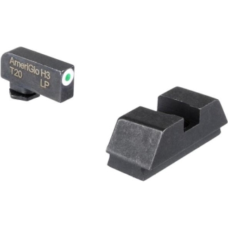 Ameriglo Optics Compatible Tritium Handgun Sight Set for Glock Flat Black .295? Rear 1L Tall Green with White .220? Front