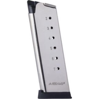 Mec-Gar 1911 Officer Handgun Magazine with Removable Buttplate & Follower .45 ACP HT Nickel 7 rds High Cap