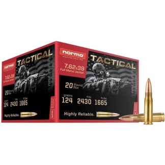 Norma Range & Training Rifle Ammunition 7.62x39 124gr FMJ 2430 fps 20/ct
