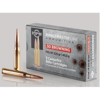PPU Rangemaster Rifle Ammunition .50 BMG 625gr FMJ 2940 fps 5/ct