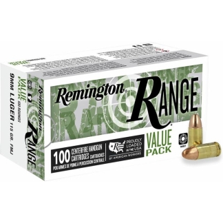 Remington Range Handgun Ammo 9mm Luger 115 gr FMJ 1145 fps 100/ct
