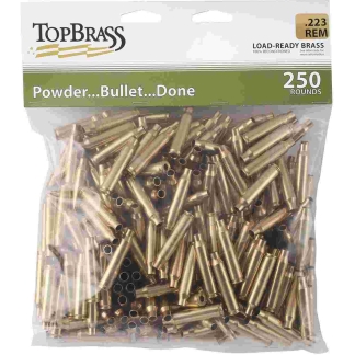 Top Brass Unprimed Remanufactured Rifle Brass .223 Rem Bagged Header Card Grade A+ 250/ct
