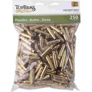 Top Brass Unprimed Remanufactured Rifle Brass .308 Win Bagged Header Card Grade A+ 250/ct