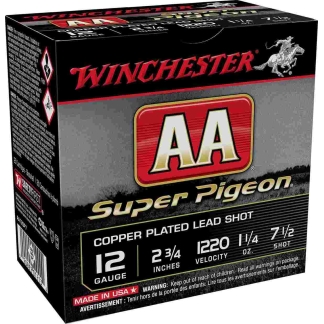 Winchester AA Super Pigeon Shotshells 12 ga 2-3/4" 1-1/4 oz 1220 fps #7.5 25/ct