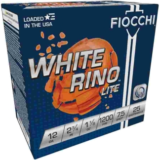 Fiocchi White Rino Lite Shotshells 12 ga 2-3/4" 1-1/8oz 1200 fps #7.5 25/ct