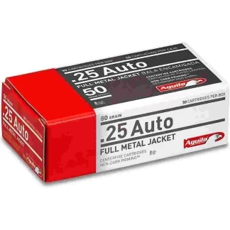 Aguila Ammunition .25 Auto Handgun Ammo - 50 Grain | FMJ | 50rd Box
