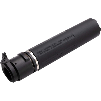 CMMG DefCan 556 suppressor in black with Zeroed SVD muzzle brake 1/2-28