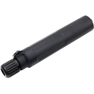 CMMG DEFCAN 57 QD suppressor black angled view 8.75 inch length