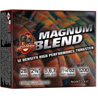 HEVI-SHOT MAGNUM BLEND 28GA 2-3/4IN 15/16OZ #5 #6 #7 5 RD/BX 10 BX/CS