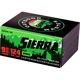 Sierra Outdoor Master Handgun Ammo 9mm 124 gr. JHP 20 rd.