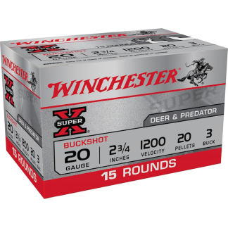 Winchester Super-X Value Pack Buck Shot 20 ga. 20 Pellets 3 Buck Shot 15 rd.