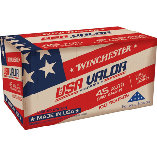 Winchester USA Valor Pistol Ammo 45 ACP 230 gr. FMJ 100 rd.