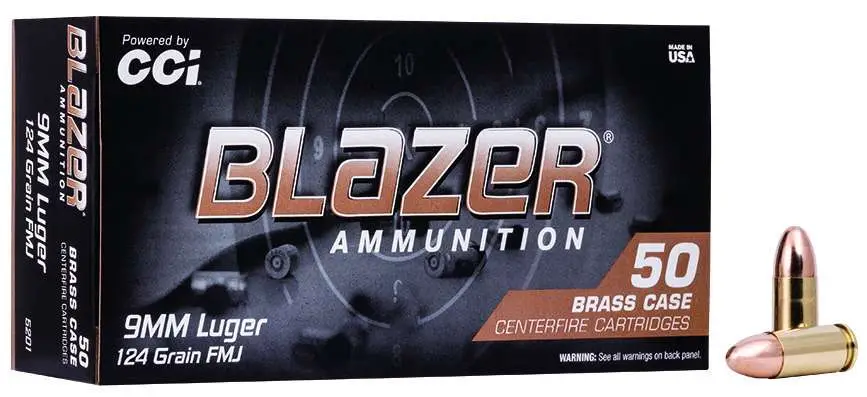 CCI 9MM LUGER 124GR FMJ BLAZER BRASS 50 RD/BX 20 BX/CS