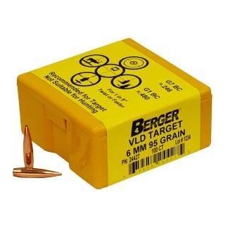 Berger Match Grade Target Bullets 6mm .243" 95 gr VLD Target 100/rd