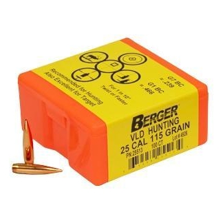 Berger Match Grade Hunting Bullets .25 cal .257" 115 gr VLD Hunter 100/ct