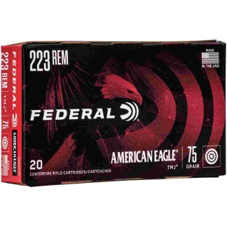 Federal American Eagle Rifle Ammunition .223 Rem 75gr TMJ 2775 fps 20/ct
