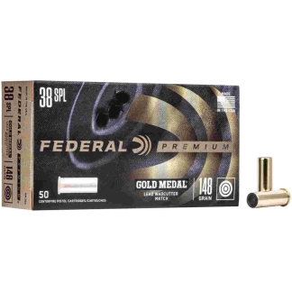 Federal Premium Gold Medal Handgun Ammunition .38 Spl 148 gr LWC 690 fps 50/box