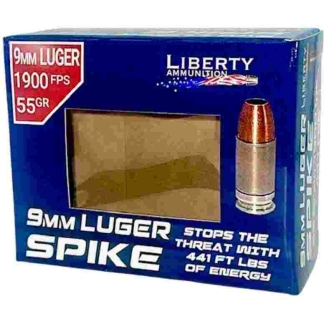 Liberty Spike Handgun Ammunition 9mm Luger 55gr HP 1900 fps 20/ct