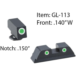 Ameriglo Classic Style 3-Dot Night Sight Set for Select Glocks / Front Tritium - Green / Front Outline - White / Rear Tritium - Green / Rear Outline -