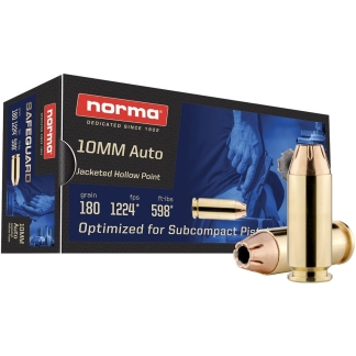 Norma Safeguard Handgun Ammunition 10mm Auto 180gr JHP 1224 fps 50/ct