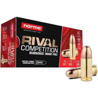 Norma Rival Competition Subsonic Rifle Ammunition 9mm Luger 147gr FMJ 935 fps 50/ct