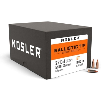 Nosler Ballistic Tip Varmint Rifle Bullets .22 cal .224" 55 gr SBT-SB 1000/ct
