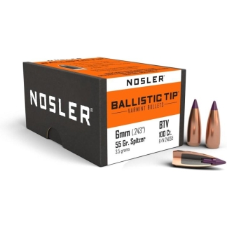 Nosler Ballistic Tip Varmint Bullets 6mm 55 gr. Spitzer Point 100 pk.