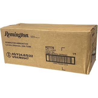 Remington Range Handgun Ammo 9mm Luger 115gr FMJ 1145 fps 1000/ct Case (20-50ct Boxes)