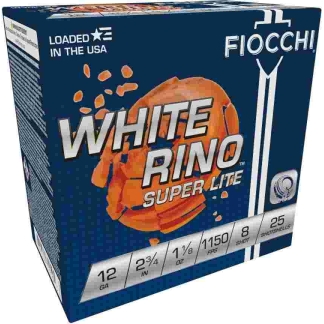 Fiocchi White Rino Super Lite Shotshells 12 ga 2-3/4" 1-1/8oz 1150 fps #8 25/ct