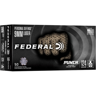 FEDERAL 9MM LUGER 124GR PUNCH JHP 50RD/BX 10BX/CS