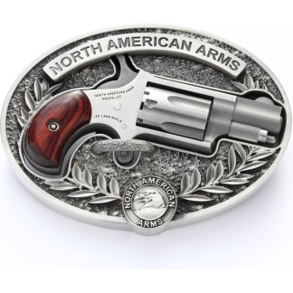 NAA 22LR Mini Revolver .22 LR 5rd Capacity 1.125" Barrel Silver with Wood Grips and Oval Enclosed Belt Buckle